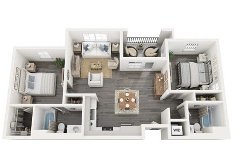 Floor plan for 2 beds, 2 baths, 902 sqft